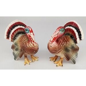 Lefton Turkey Salt and Pepper Shakers Set 4" Multi Color Vintage 1991 Japan